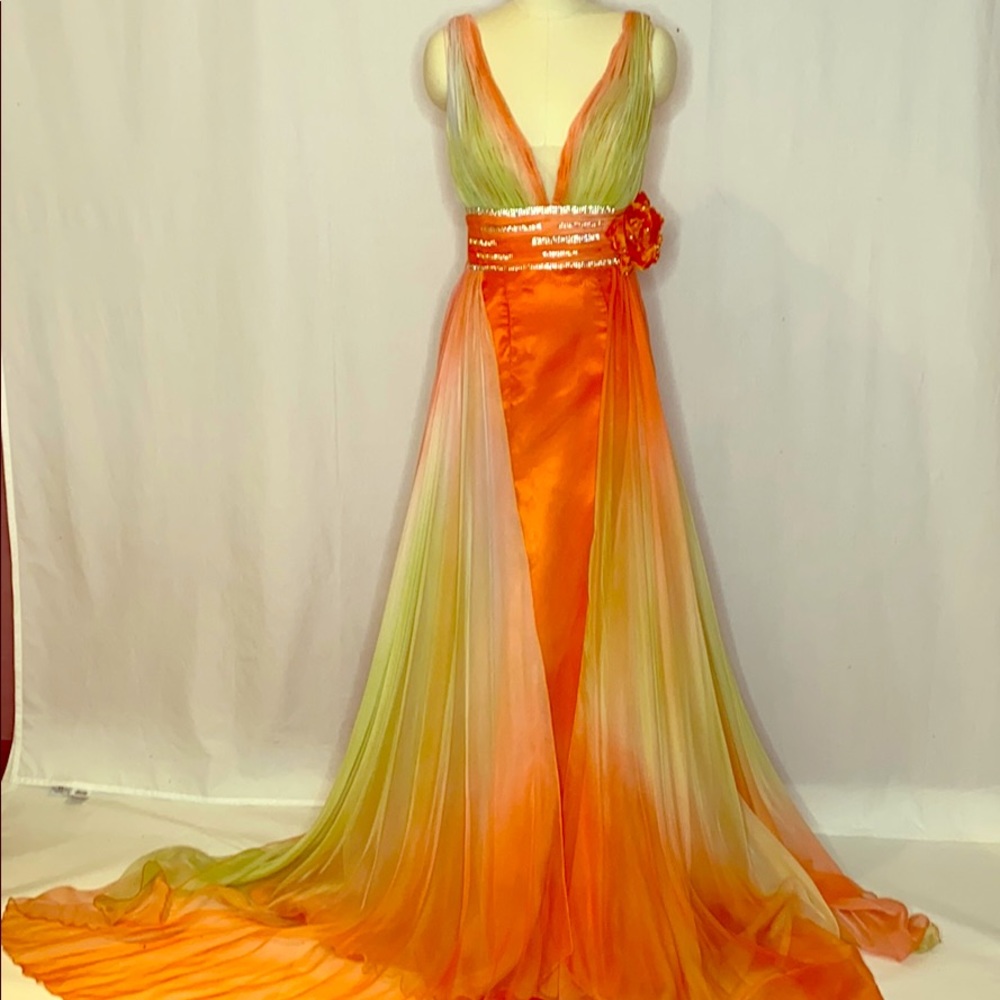 Orange and Green Ombré Gown - Picture 1 of 8